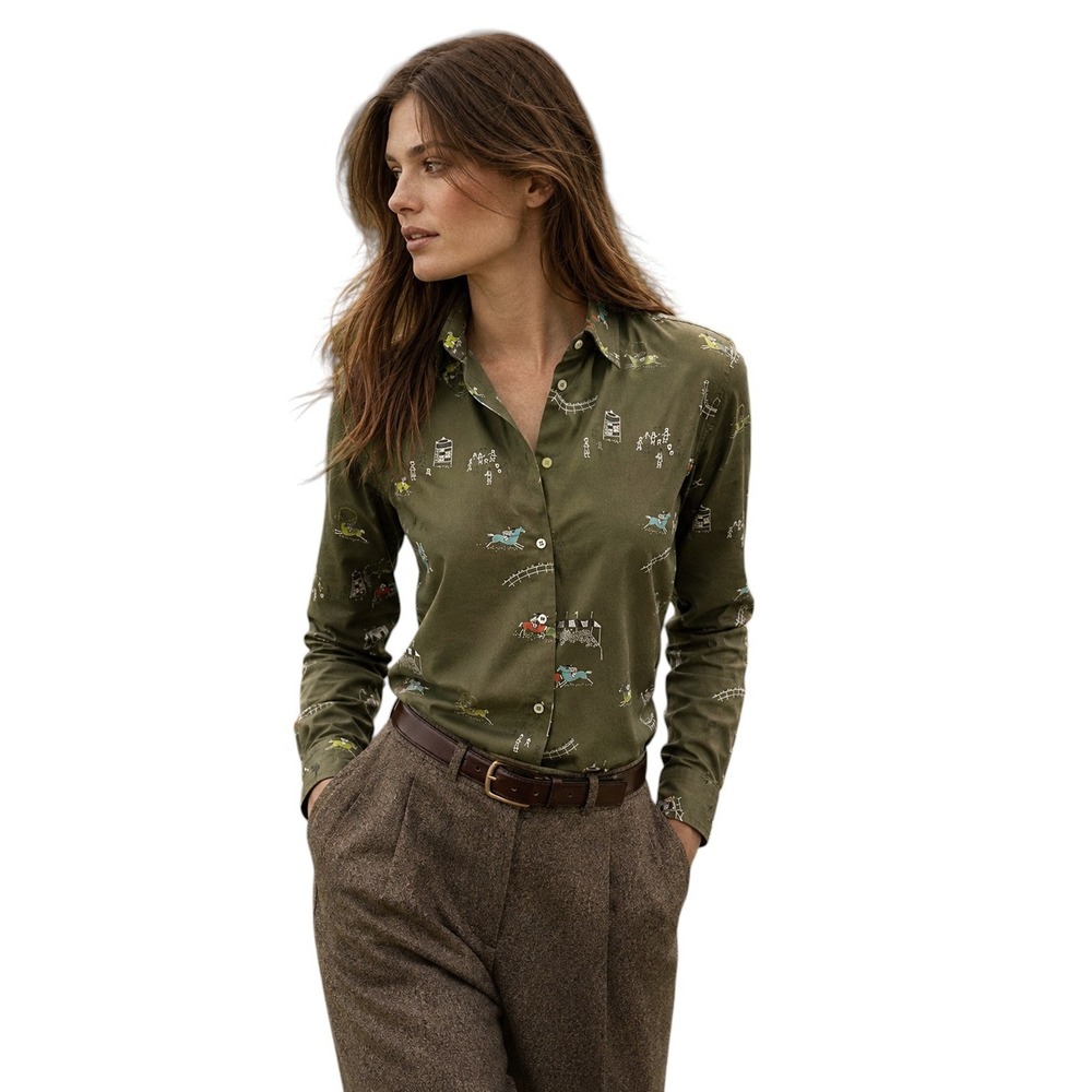 70s Adelaar Women Shirt Horse Racing Novelty Print Equestrian Jockey Blouse 10